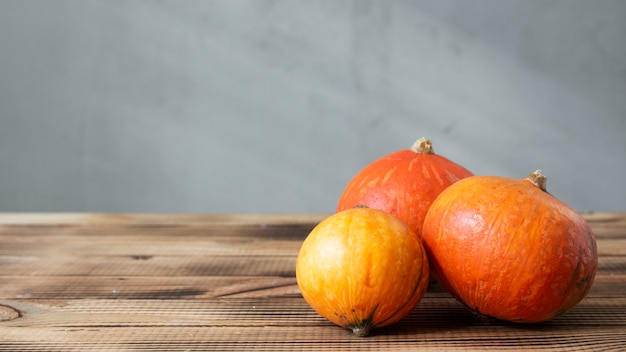 Free photo lateral view pumpkins with copy space