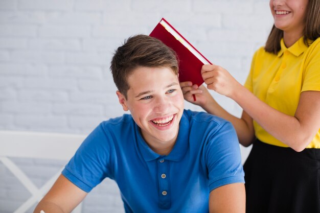 Laughing teen boy