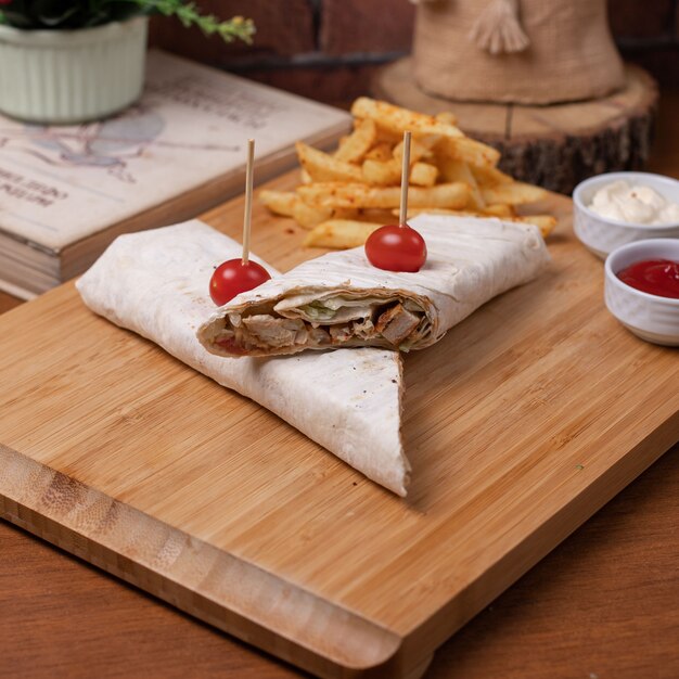 Lavash sandwiches with french fries.