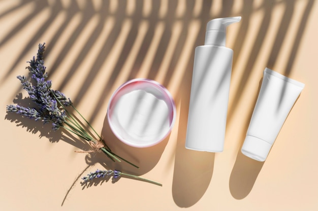 Lavender cream and shadows spa treatment arrangement cosmetics