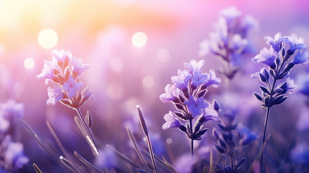 Цветы лаванды в полном цвету на фоне мягкого фиолетового градиента