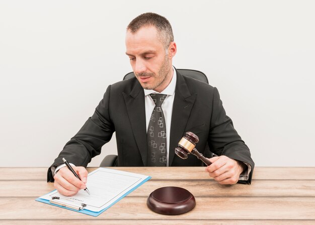 Lawyer filling document