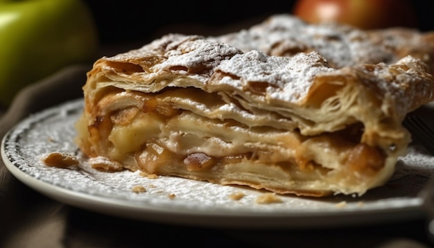 Strudel di mele a strati cotto alla perfezione generato dall'intelligenza artificiale