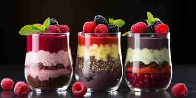 Free photo layers of berry and chia seed smoothies colorful and healthy