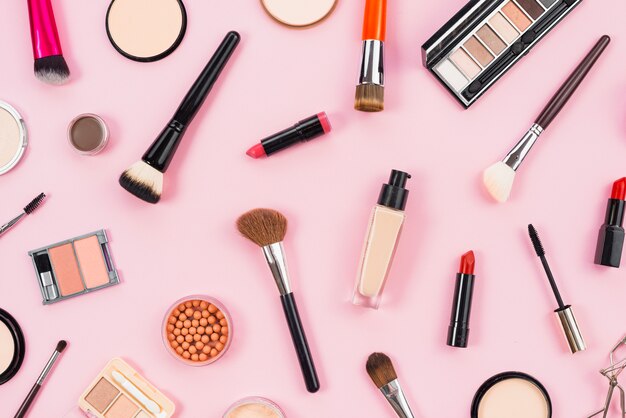 Layout of cosmetic and makeup beauty products