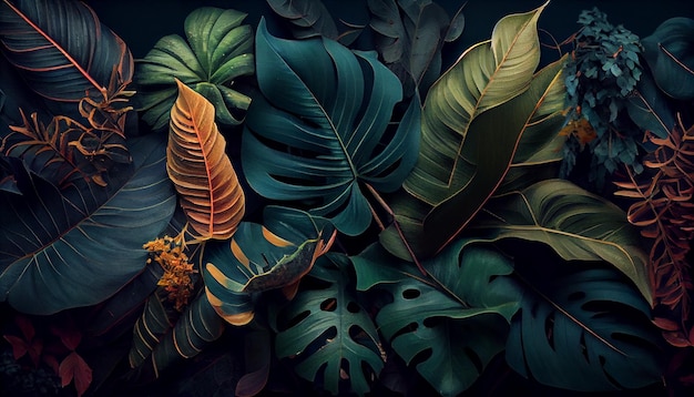 葉 自然 背景 パターン イラスト 植物 背景 デザイン 抽象 鮮やかな緑の自然の壁紙イラスト ジェネレーティブ AI