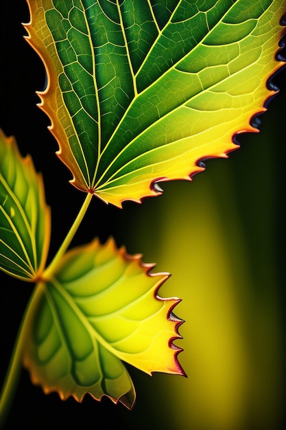 A leaf that has the word " on it " on it