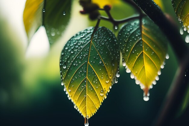 A leaf with water drops on it