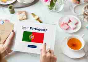 Free photo learn portuguese language online education concept