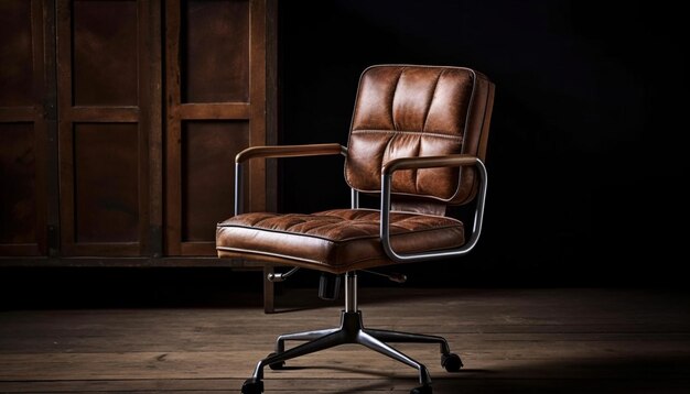 A leather office chair with the word boss on it