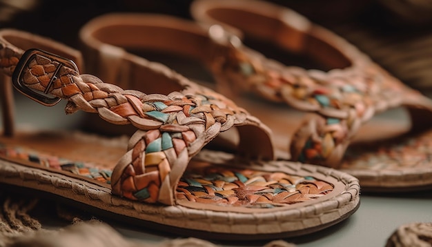 Free photo leather sandal with rope strap rustic design generated by ai