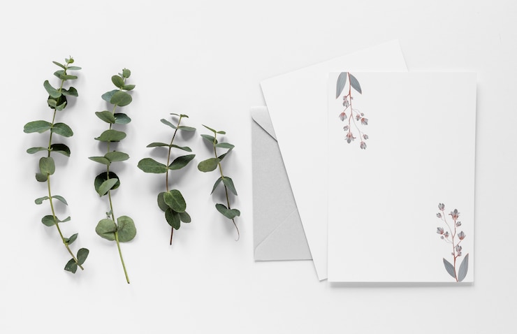 Free Photo leaves branches beside wedding card