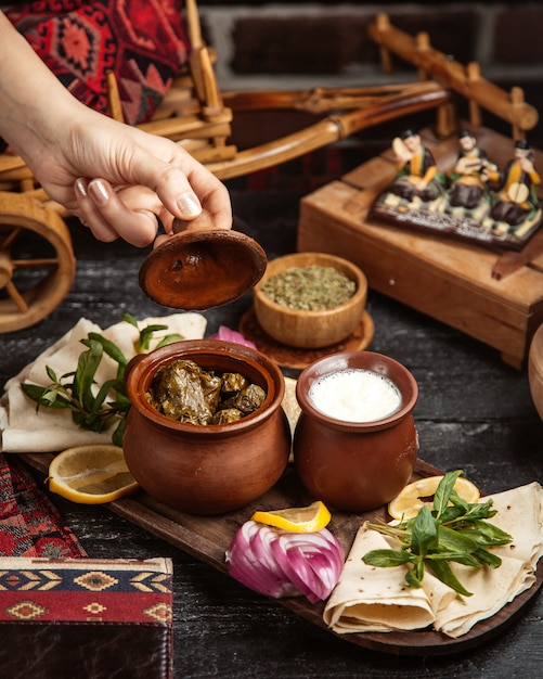 Leaves dolma with sour yogurt