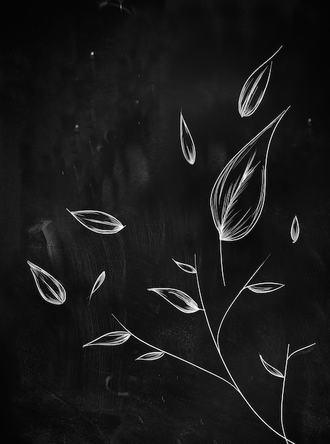 leaves ornament sketch on blackboard