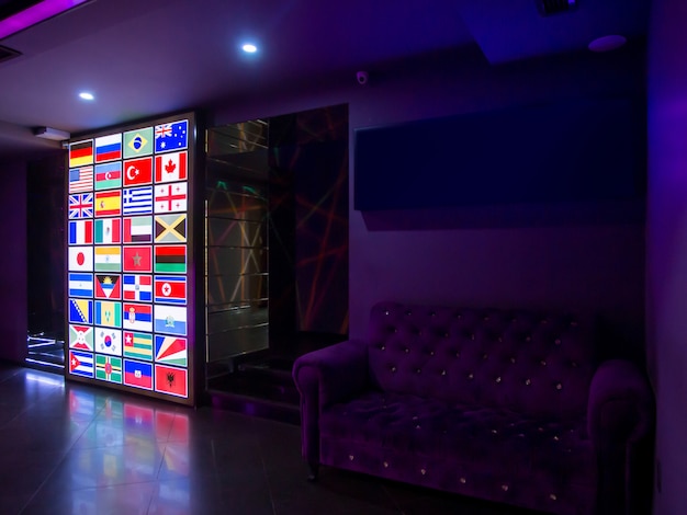 Led screen with the flags of the world countries