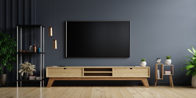 リビングルームの暗い壁にledテレビ プレミアム写真 リビングルームの暗い壁にledテレビ プレミアム写真