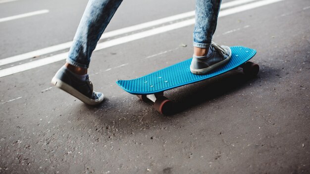 legs on a skateboard