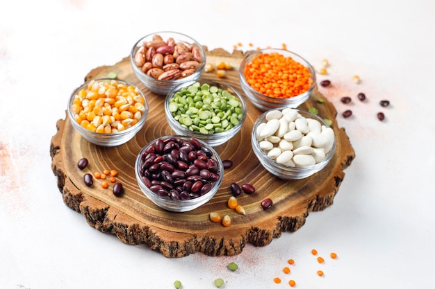 Free photo legumes and beans assortment.healthy vegan protein food.