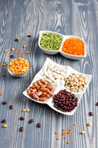 Free photo legumes and beans assortment.healthy vegan protein food.