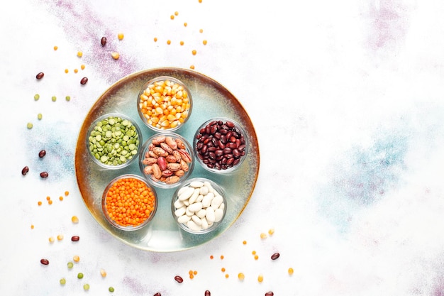 Free photo legumes and beans assortment.healthy vegan protein food.