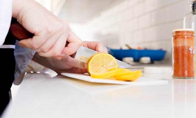 Lemon being cut