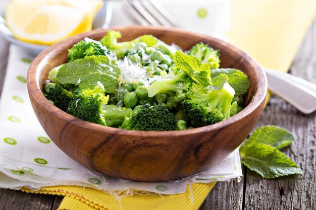 Lemon broccoli with peas and mint