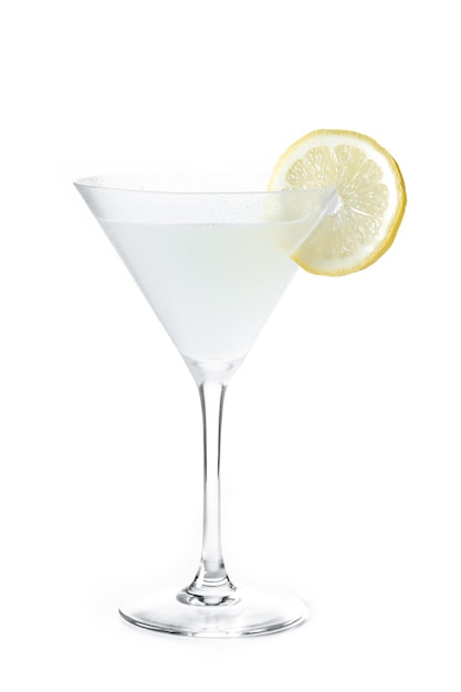 Lemon drop martini cocktail isolated on white background