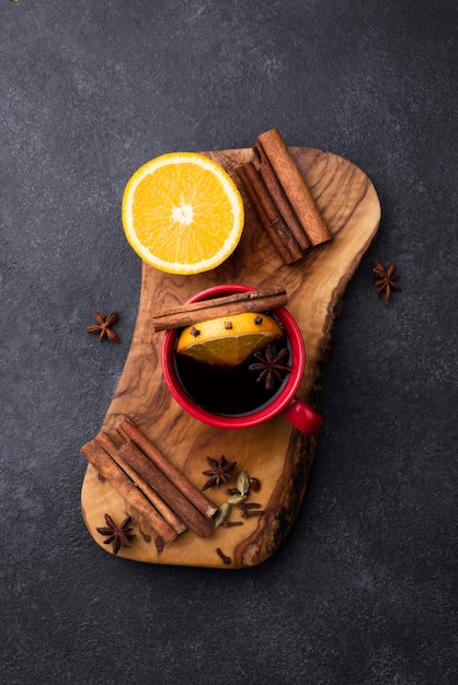 Lemon tea cup on wooden board