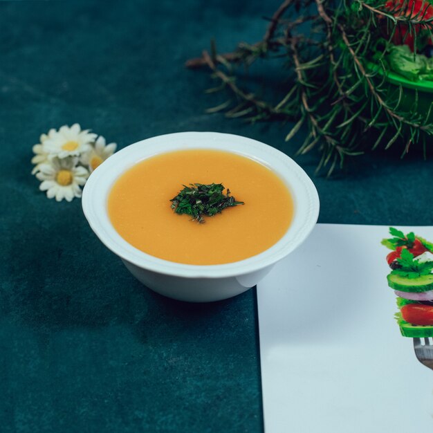 Lenitl soup with spices and rosemary.