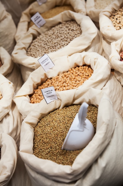 lentils and chickpea in bags