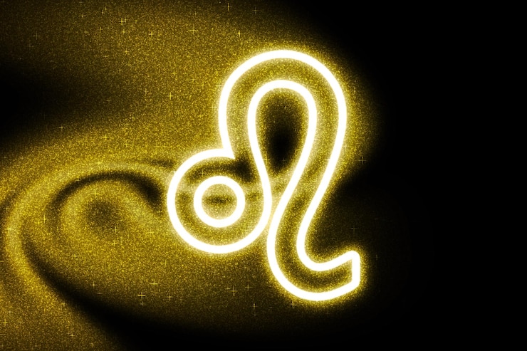 Free Photo leo zodiac sign, gold glitter, horoscope astrology background, leo, on dark background