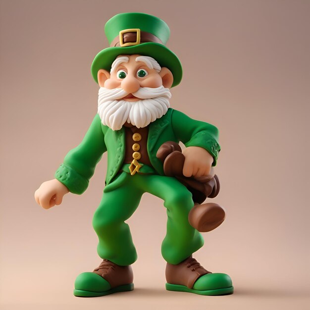 Leprechaun with a bag of gold 3d illustration