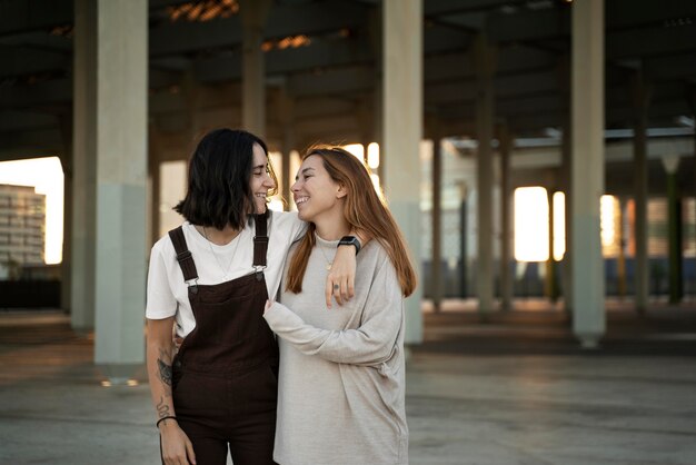 Lesbian couple being affectionate with each other