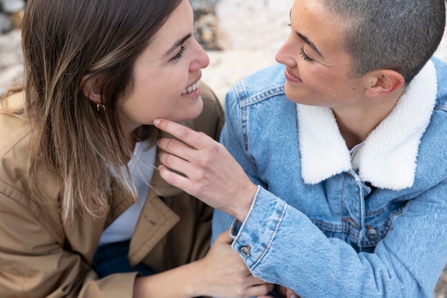 Lesbian couple having fun together