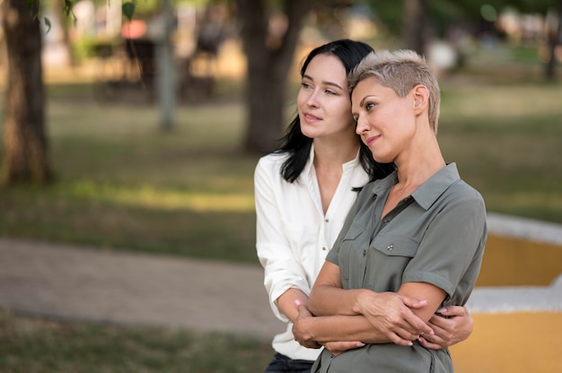 Lesbian couple having a walk