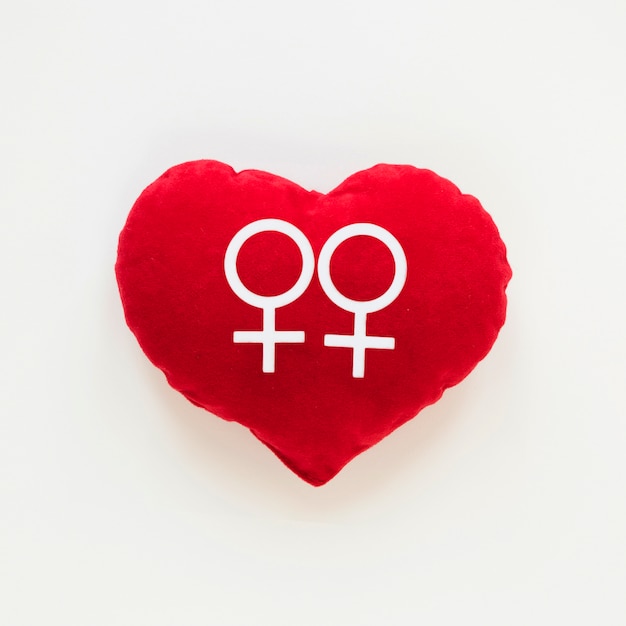 Лесбийская пара значок на красном игрушечном сердце
