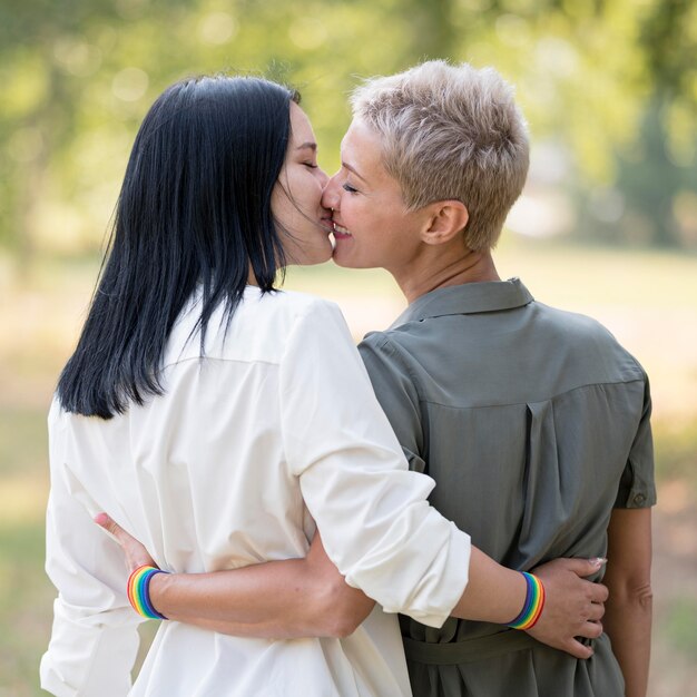 Lesbian couple kissing