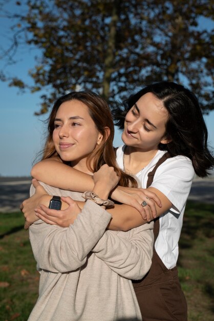 Lesbian couple spending time together outdoors