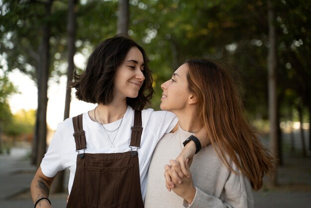 Lesbian couple spending time together outdoors