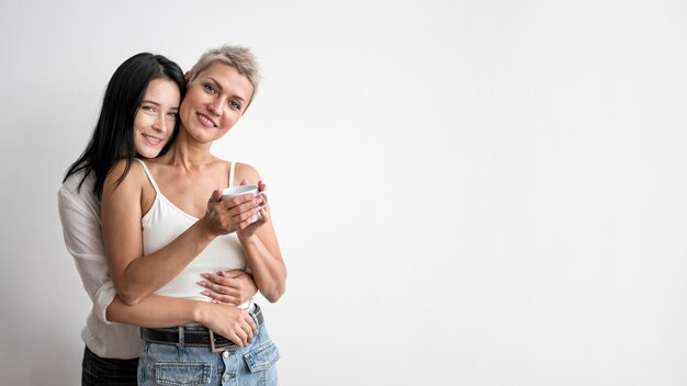 Lesbian couple with copy-space