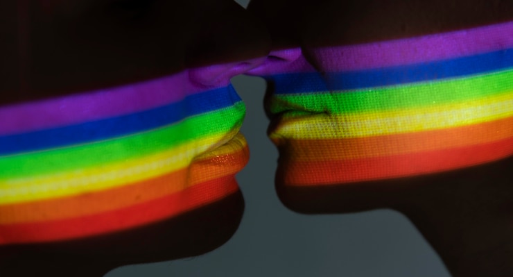 Free Photo lesbian couple with lgbt symbol