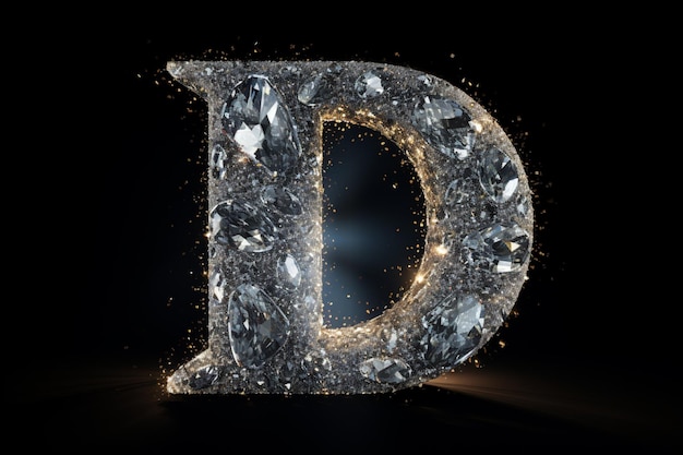 Free photo letter d in diamonds sparkle on dark background