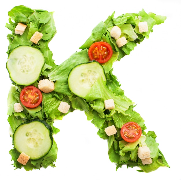 Letter k with crunchy croutons
