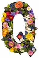 Бесплатное фото Буква q, сделанная из настоящих естественных цветов и листьев на прозрачном фоне