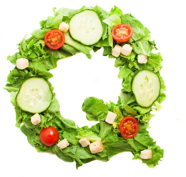 Letter q made with different vegetables