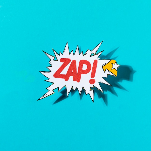 Lettering zap comic text sound bubble speech word on blue background