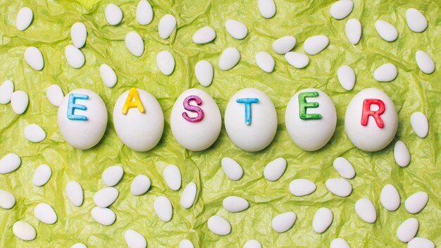 Letters Easter on eggs in row 