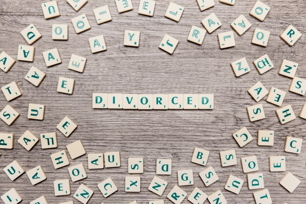 Letters forming the word divorced