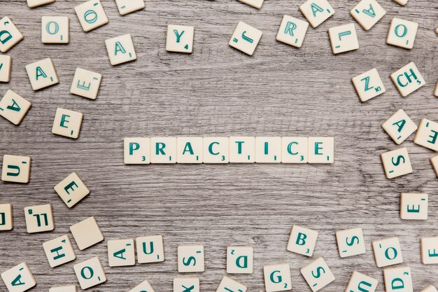 Letters forming the word practice