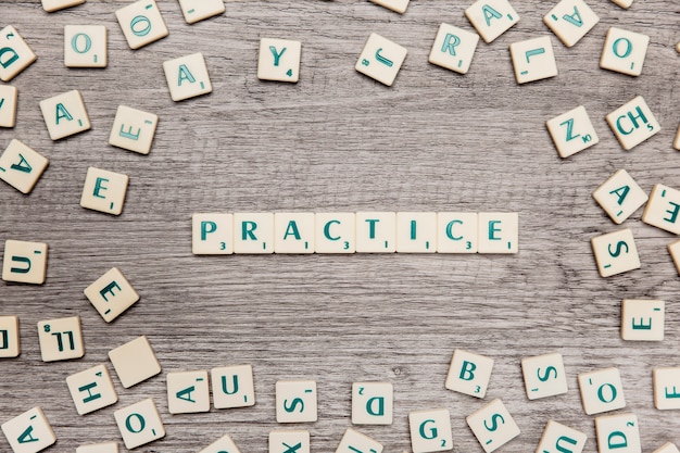 Letters forming the word practice